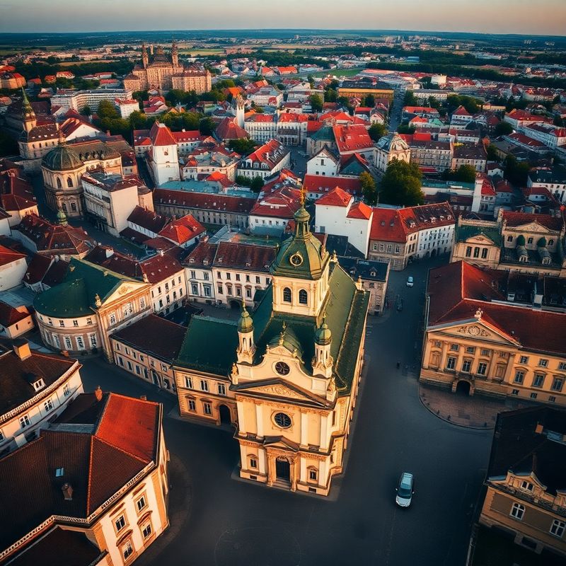 Letecký pohled na historické centrum Olomouce v teplém světle